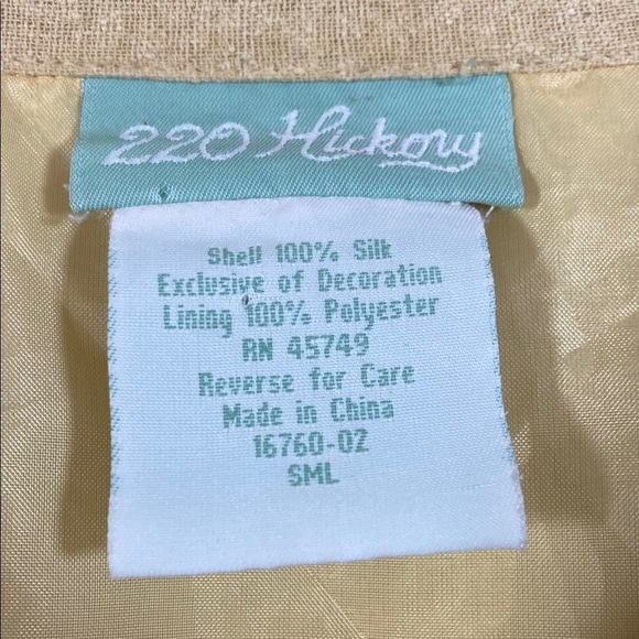 220 Hickory 100% Silk Tan Jacket Cropped with Geometric Embroidery and Cutouts - Picture 2 of 5